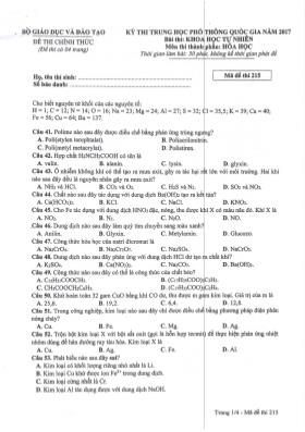 Đề thi Trung học phổ thông Quốc gia môn Hóa học năm 2017 - Mã đề 215